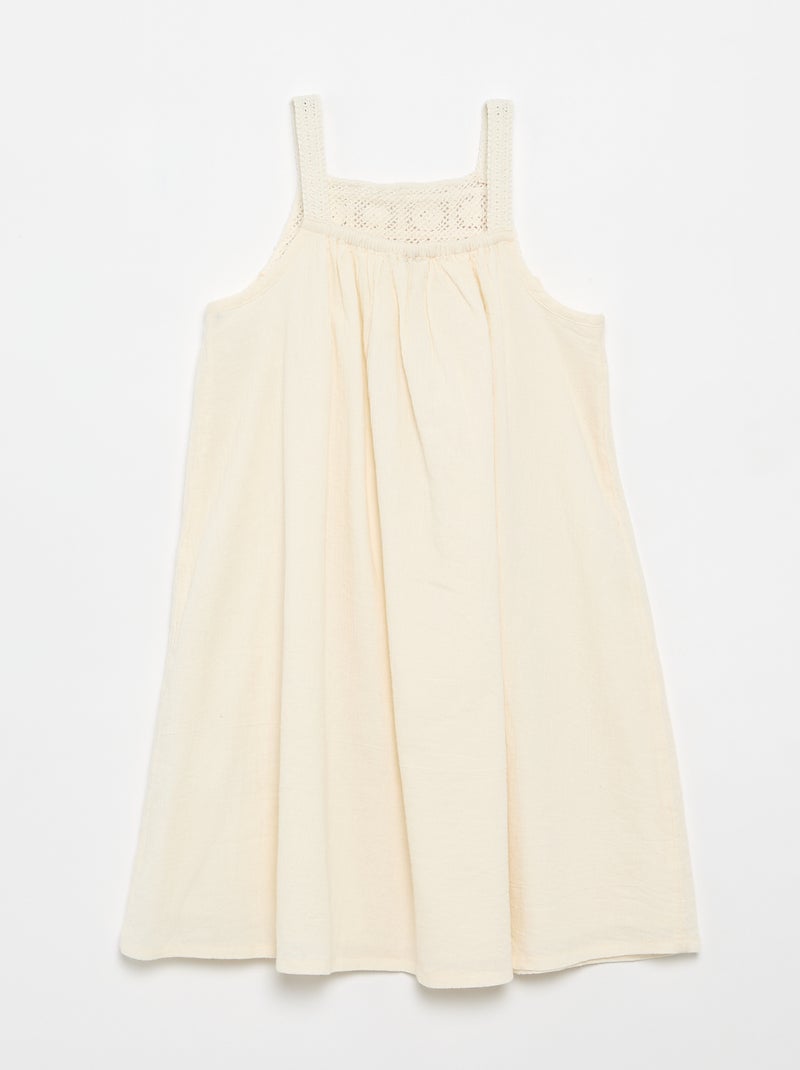 Vestido de croché e tecido crepe Branco - Kiabi