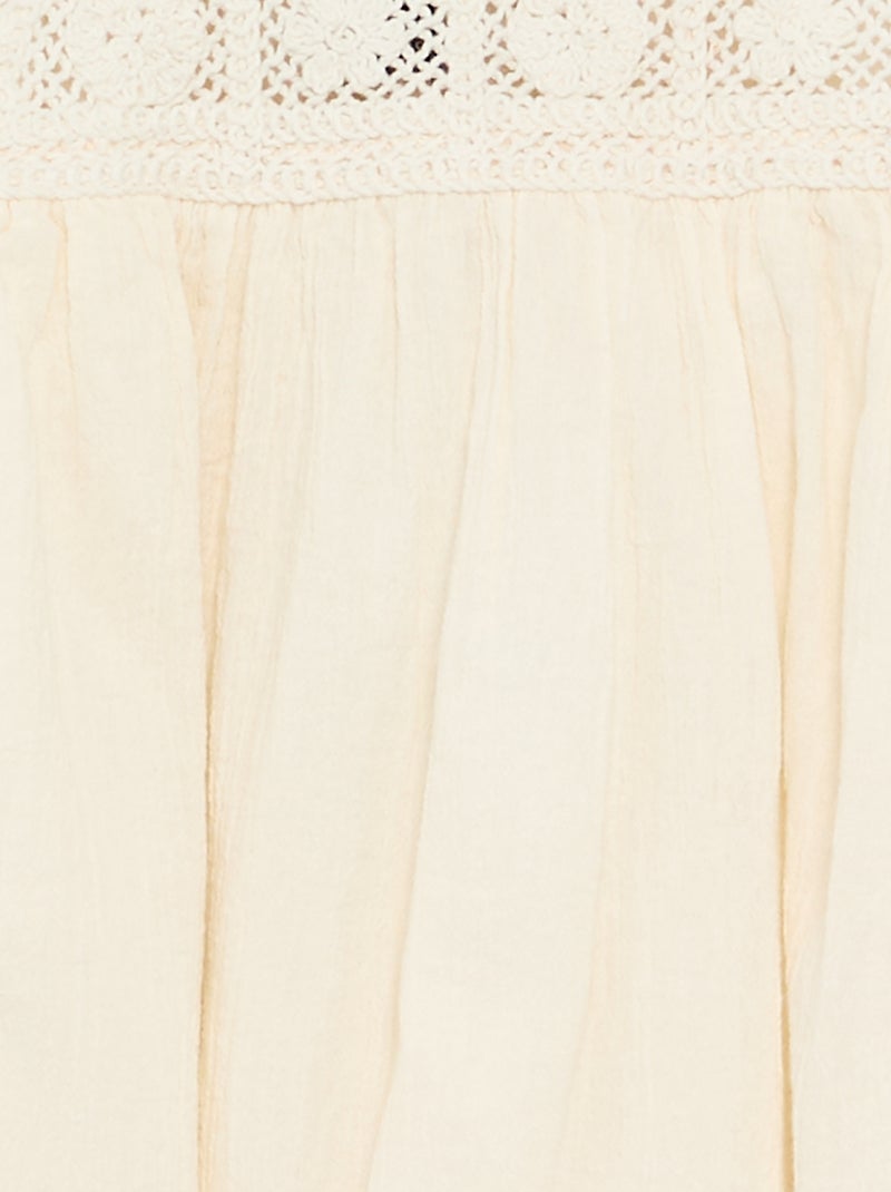 Vestido de croché e tecido crepe Branco - Kiabi