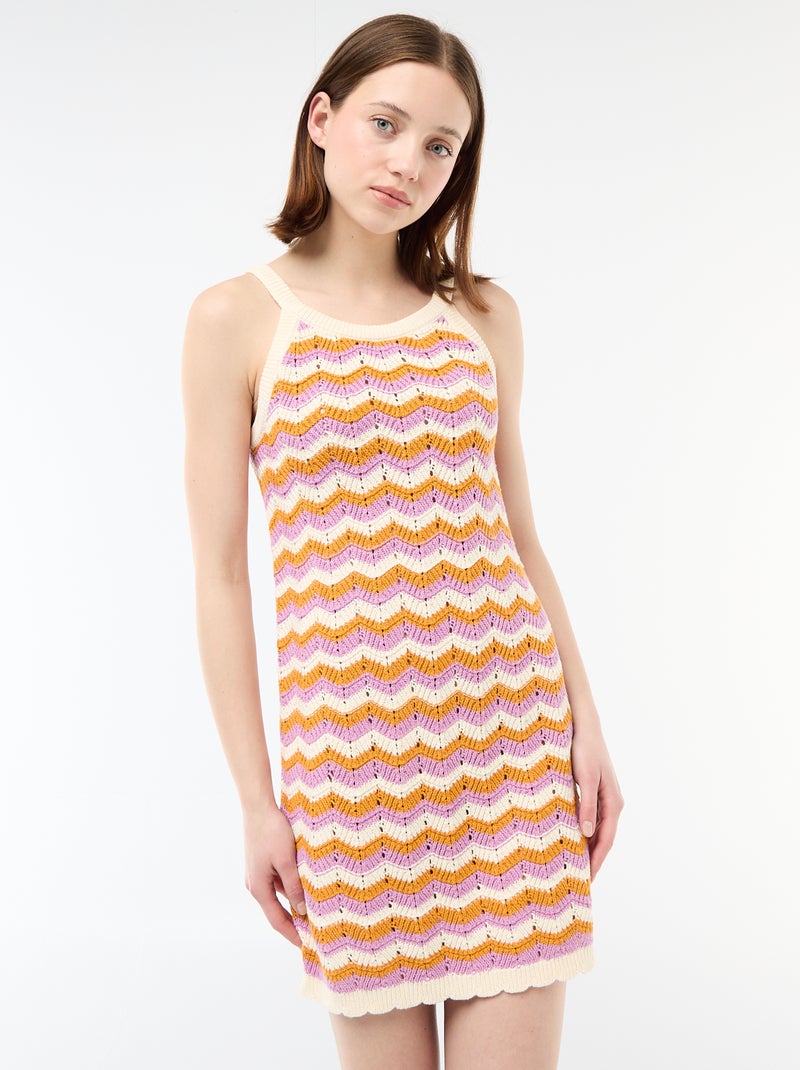 Vestido de crochê tricolor Bege - Kiabi