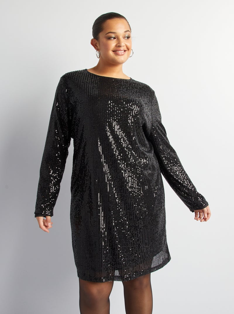 Vestido de festa com lantejoulas PRETO - Kiabi
