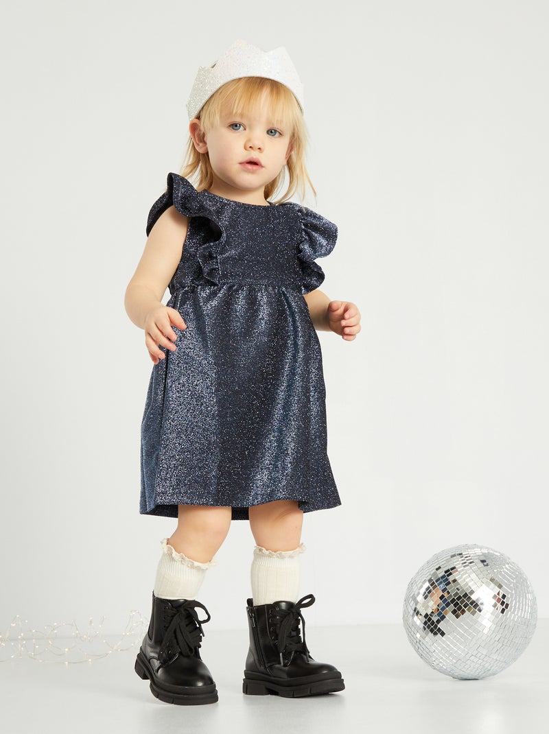 Vestido de festa em malha matizada Azul Preto - Kiabi