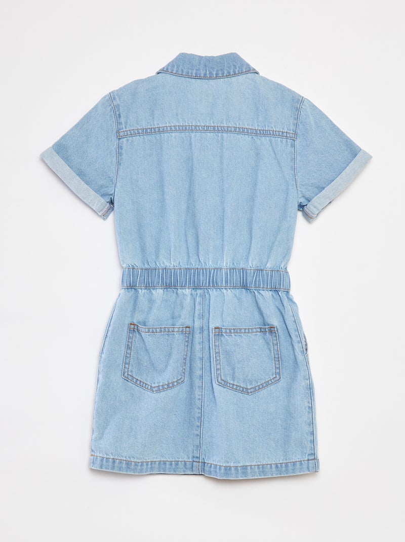 Vestido de ganga com abertura com molas de pressão AZUL - Kiabi