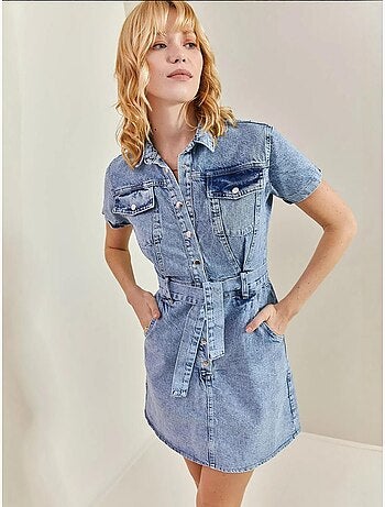 Vestido de ganga com cinto e botões de pressão lucci
