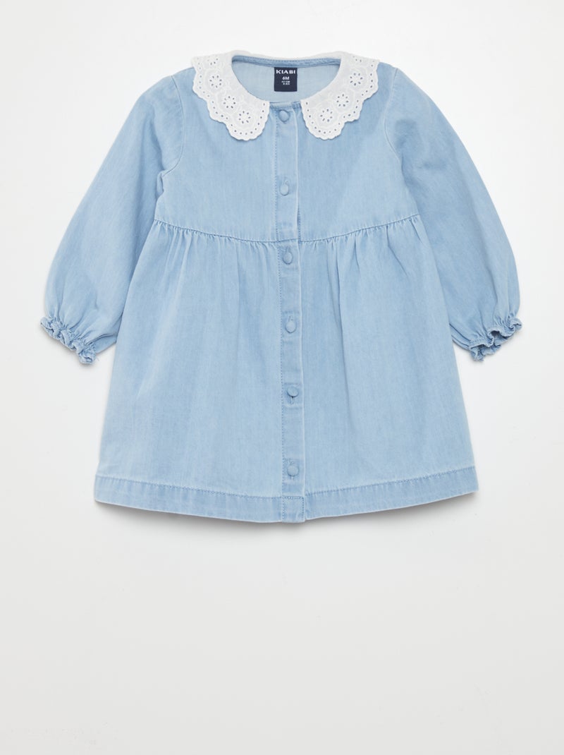 Vestido de ganga com gola claudine AZUL - Kiabi