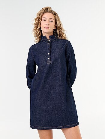 Vestido de ganga com gola com folhos