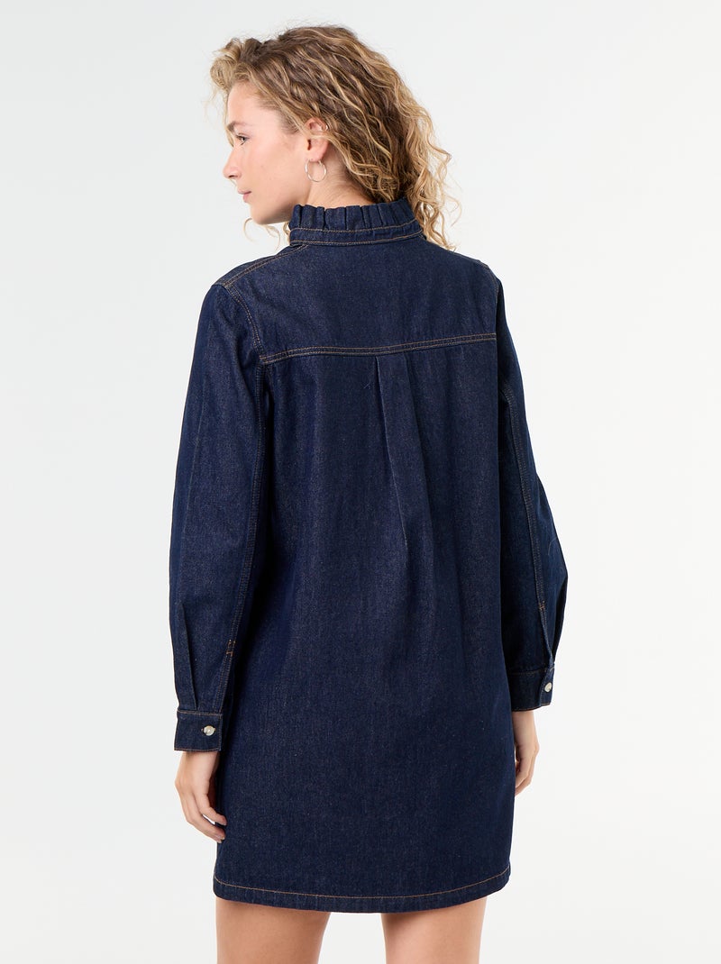 Vestido de ganga com gola com folhos Azul - Kiabi