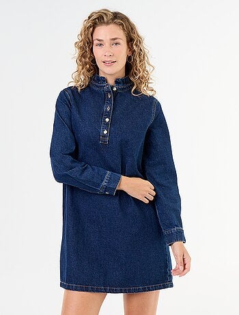 Vestido de ganga com gola com folhos