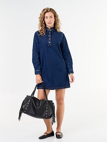 Vestido de ganga com gola com folhos