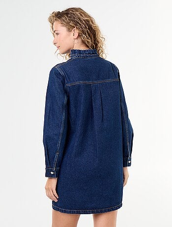 Vestido de ganga com gola com folhos