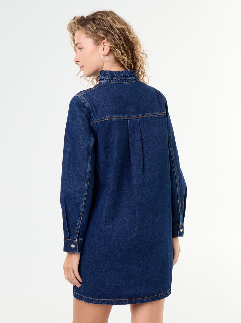 Vestido de ganga com gola com folhos Azul - Kiabi