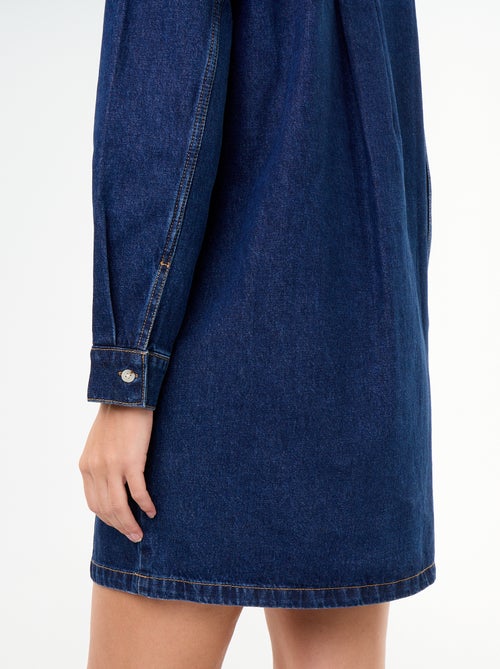 Vestido de ganga com gola com folhos - Kiabi