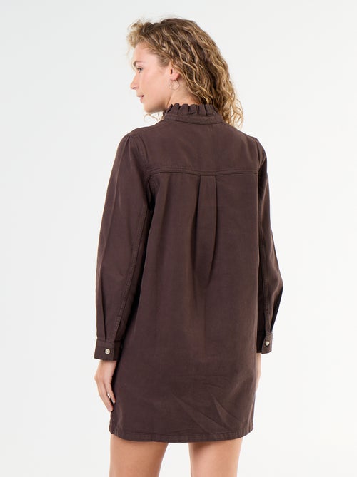 Vestido de ganga com gola com folhos - Kiabi