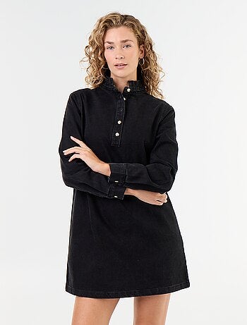 Vestido de ganga com gola com folhos