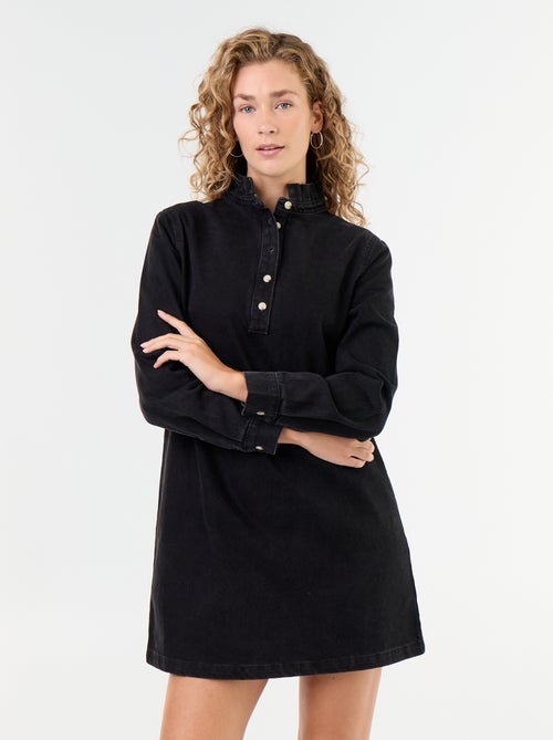 Vestido de ganga com gola com folhos - Kiabi