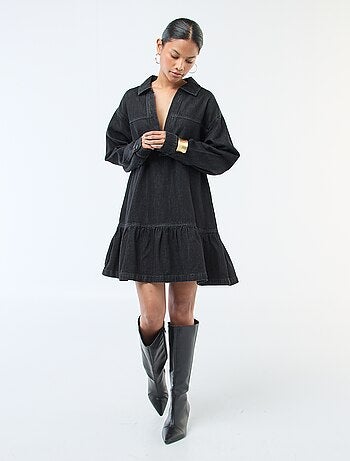 Vestido de ganga com mangas compridas