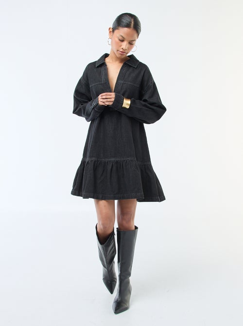 Vestido de ganga com mangas compridas - Kiabi