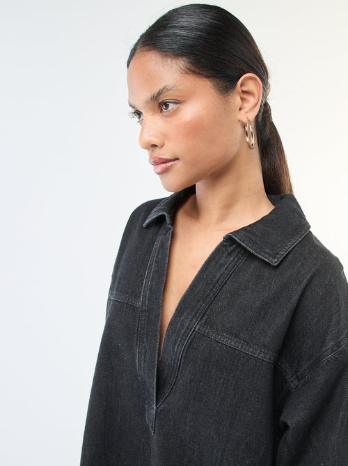 Vestido de ganga com mangas compridas - Kiabi