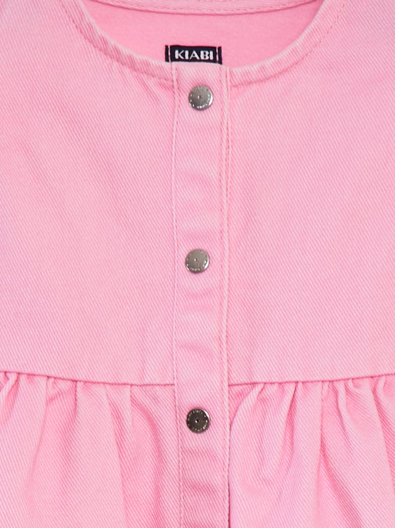 Vestido de ganga com mangas curtas com folhos Rosa - Kiabi