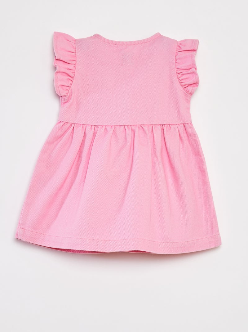 Vestido de ganga com mangas curtas com folhos Rosa - Kiabi