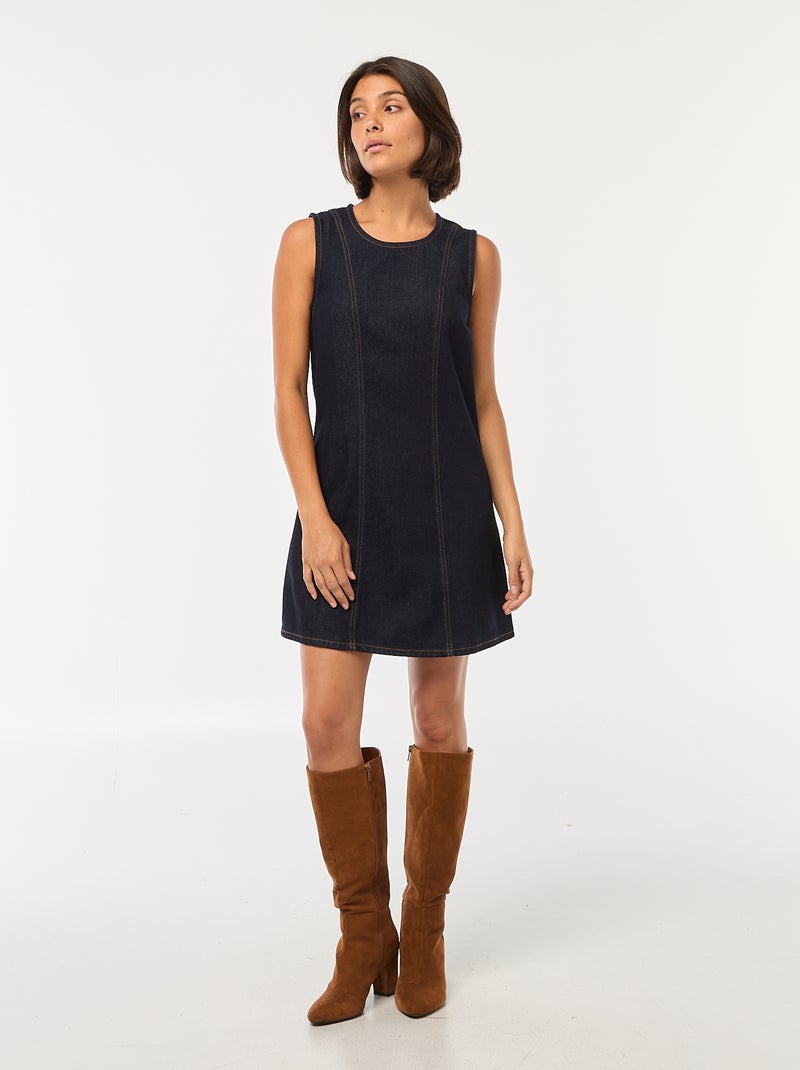 Vestido de ganga curto Azul - Kiabi