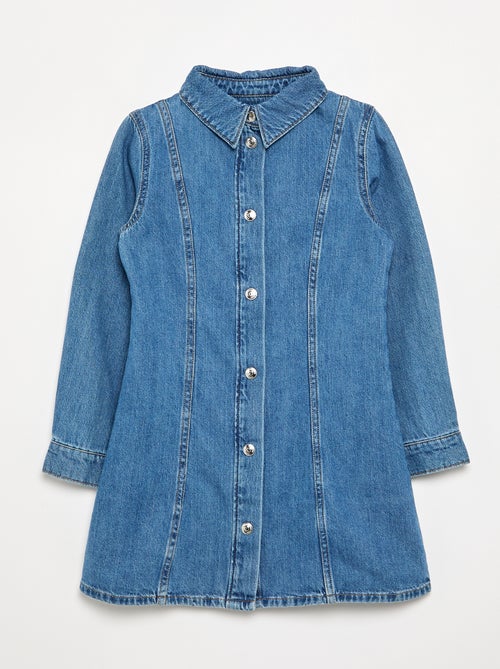 Vestido de ganga de manga comprida e gola de camisa - Kiabi