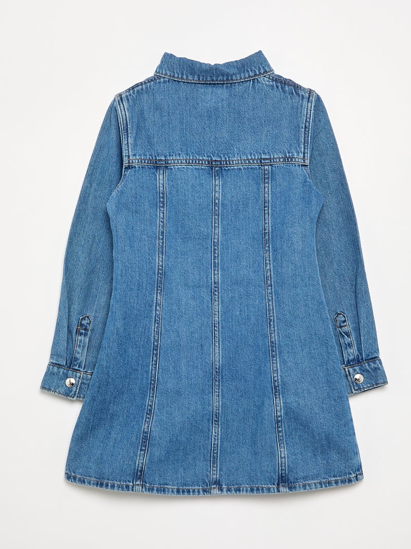 Vestido de ganga de manga comprida e gola de camisa Azul - Kiabi