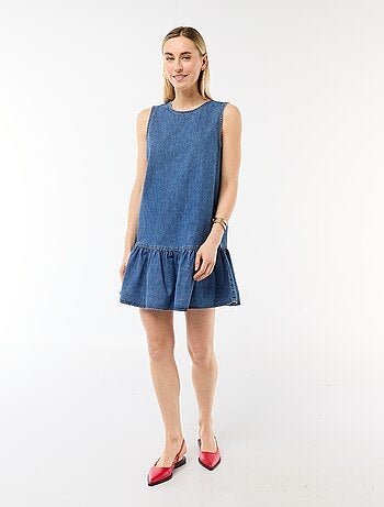 Vestido de ganga sem mangas com folho