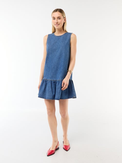 Vestido de ganga sem mangas com folho - Kiabi