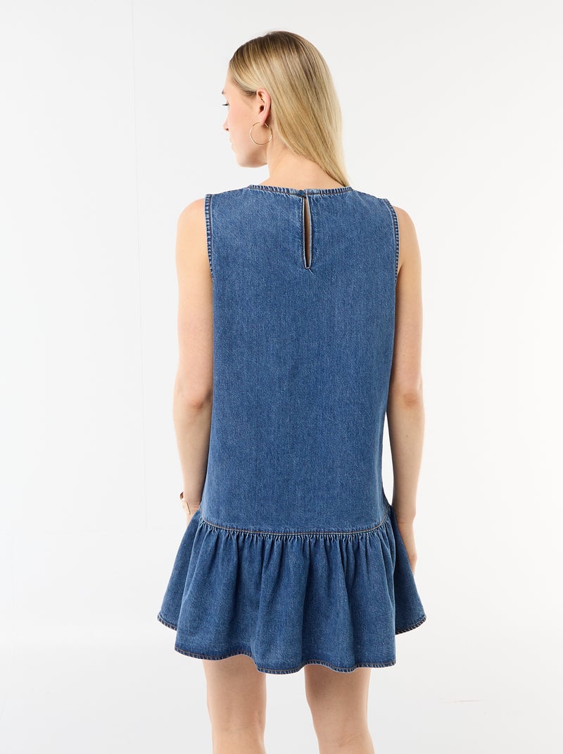 Vestido de ganga sem mangas com folho Azul - Kiabi