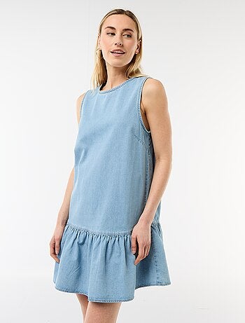 Vestido de ganga sem mangas com folho