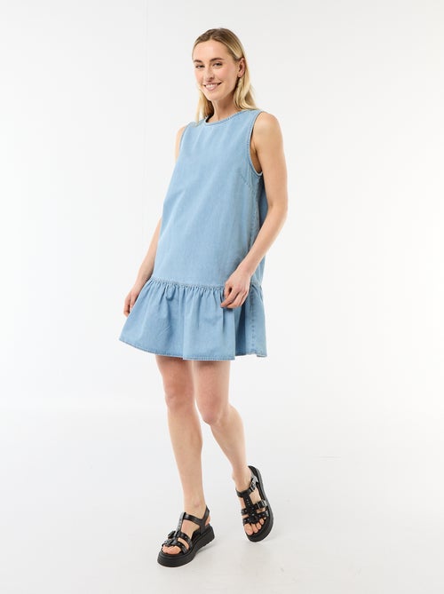 Vestido de ganga sem mangas com folho - Kiabi