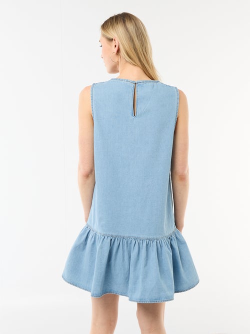 Vestido de ganga sem mangas com folho - Kiabi