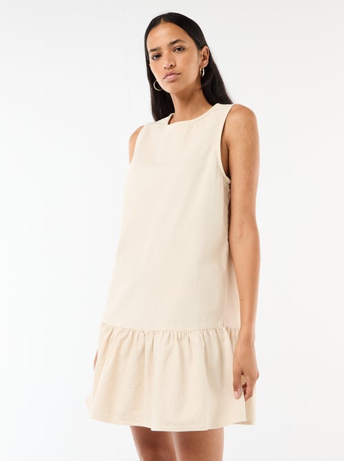 Vestido de ganga sem mangas com folho - Kiabi