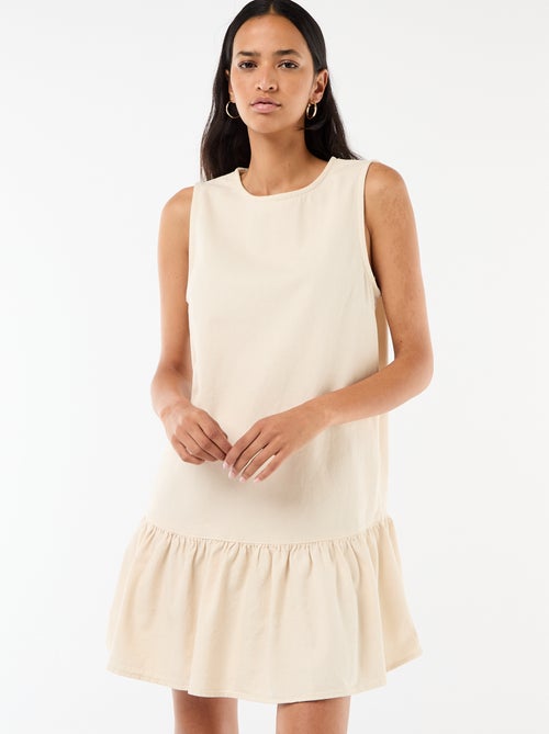 Vestido de ganga sem mangas com folho - Kiabi