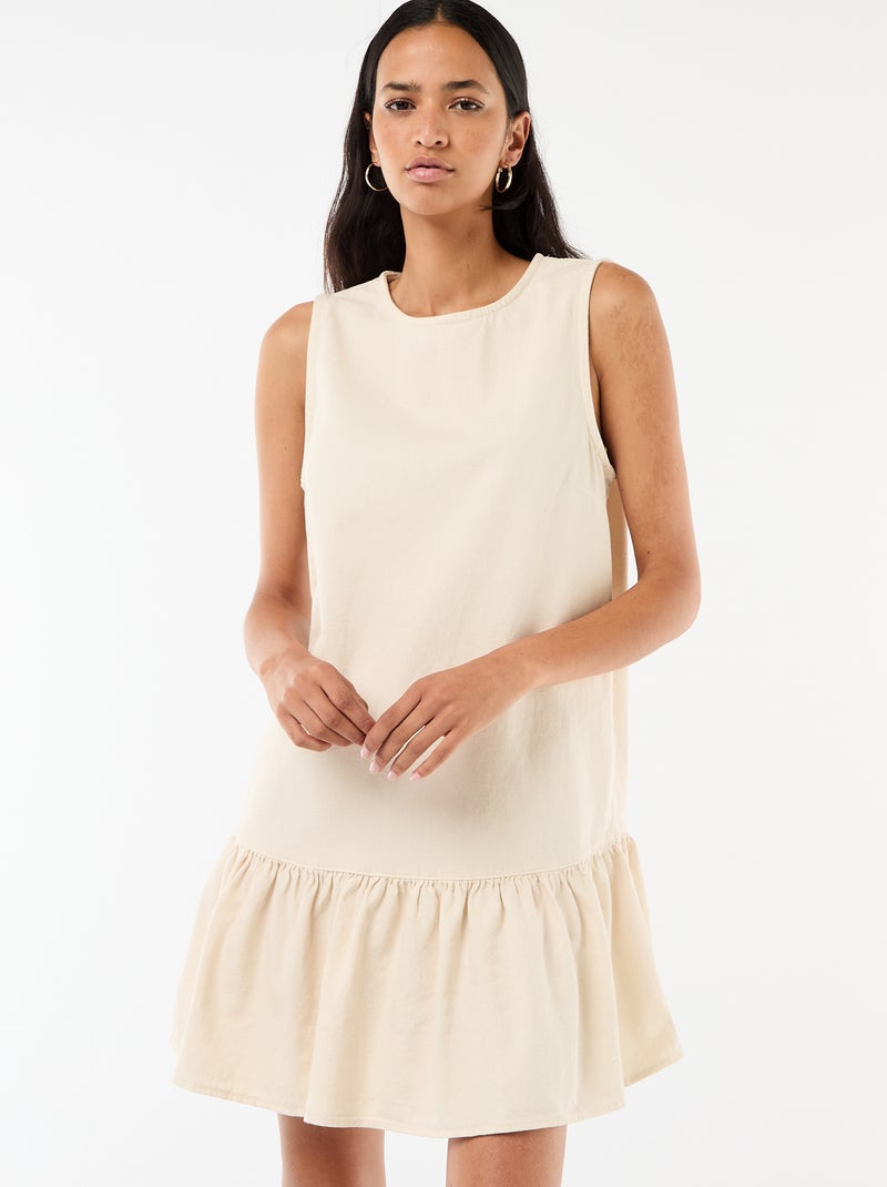Vestido de ganga sem mangas com folho Branco - Kiabi