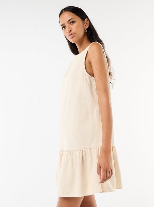 Vestido de ganga sem mangas com folho - Kiabi