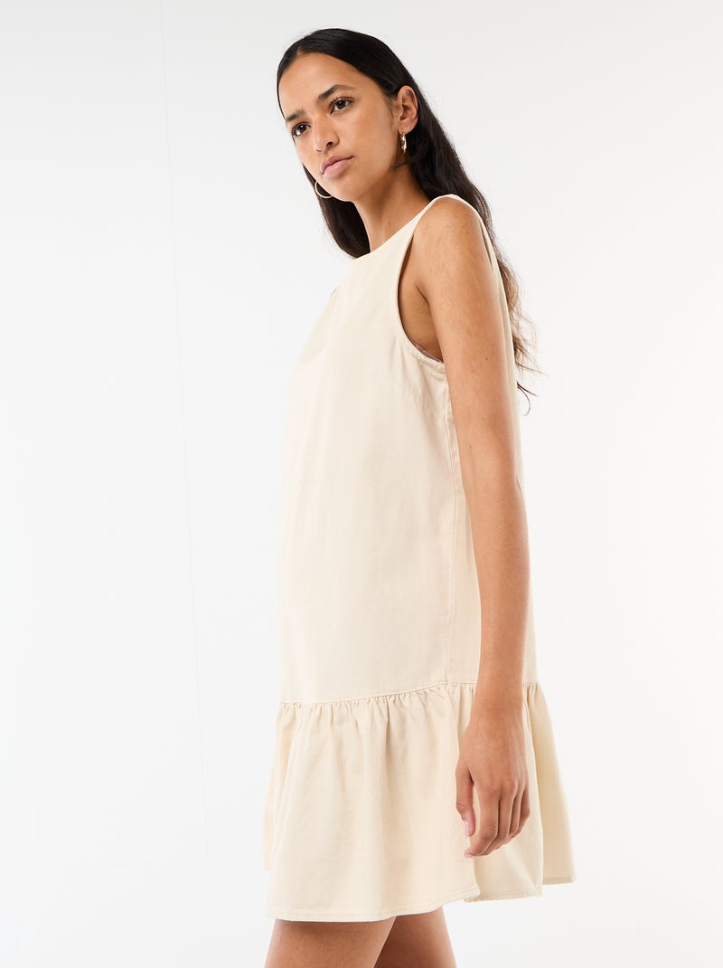 Vestido de ganga sem mangas com folho Branco - Kiabi