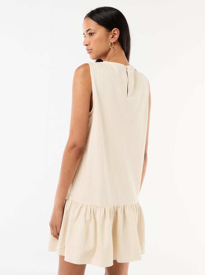 Vestido de ganga sem mangas com folho Branco - Kiabi