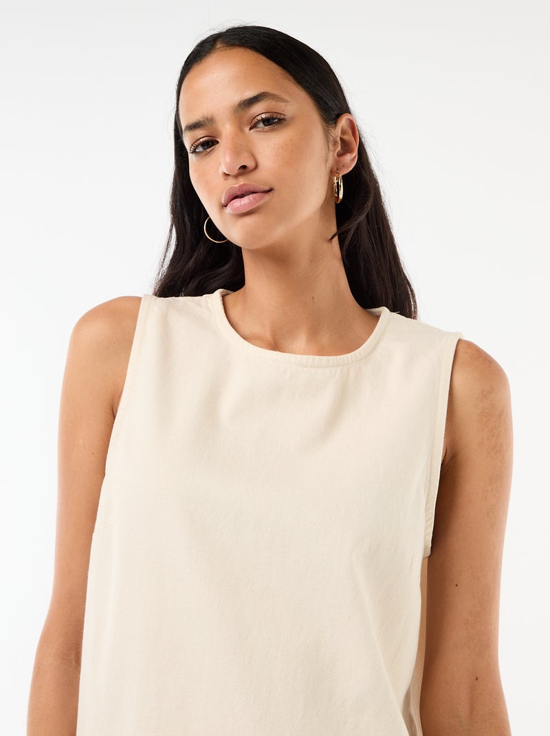 Vestido de ganga sem mangas com folho Branco - Kiabi