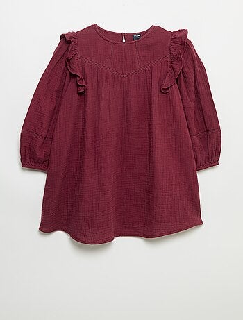 Vestido de gaze de algodão com folhos nas cavas
