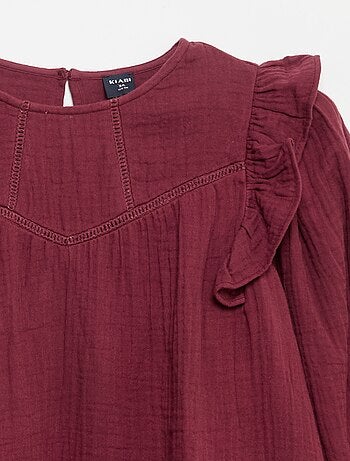 Vestido de gaze de algodão com folhos nas cavas