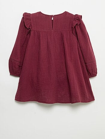 Vestido de gaze de algodão com folhos nas cavas