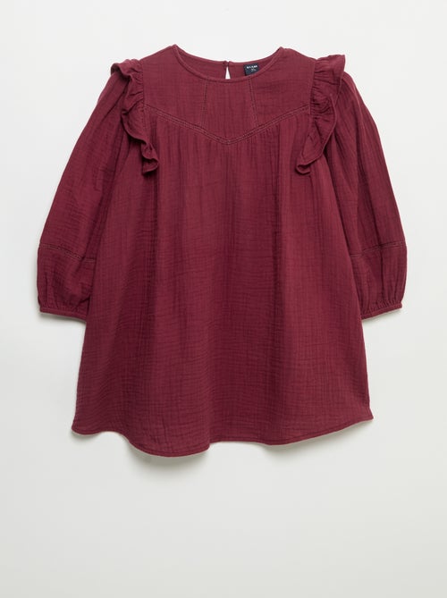 Vestido de gaze de algodão com folhos nas cavas - Kiabi