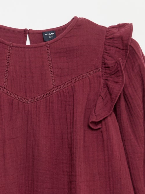Vestido de gaze de algodão com folhos nas cavas - Kiabi