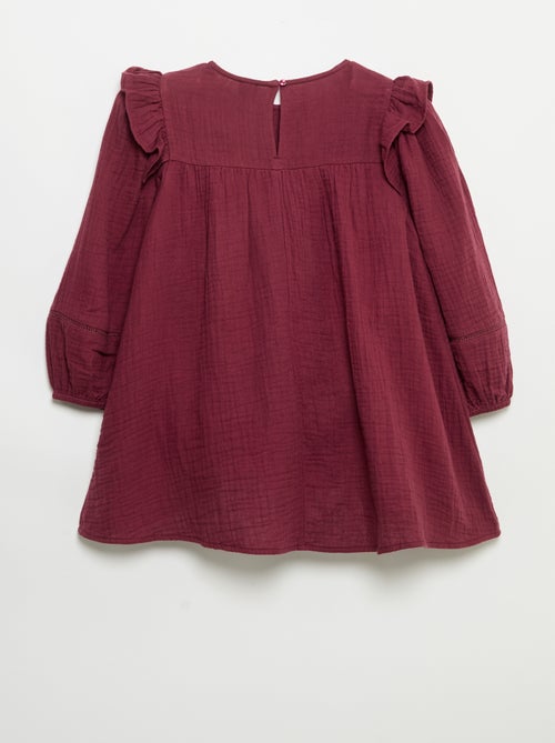 Vestido de gaze de algodão com folhos nas cavas - Kiabi