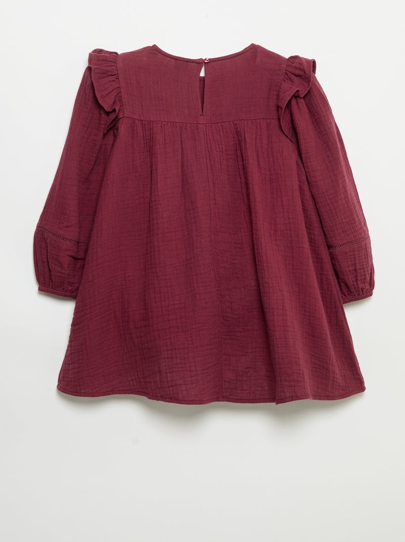 Vestido de gaze de algodão com folhos nas cavas Violeta - Kiabi
