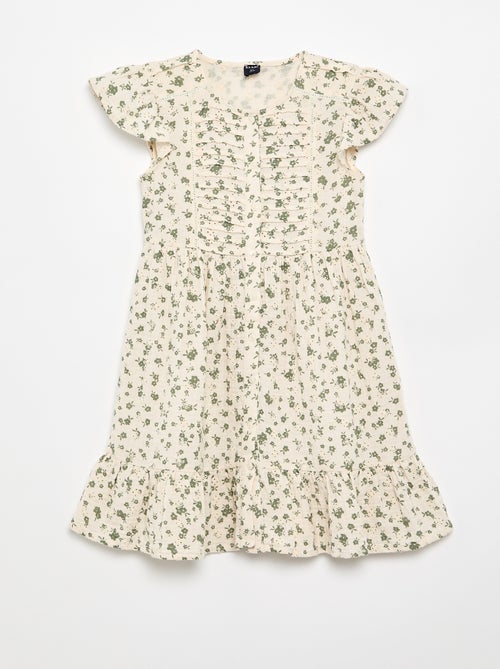 Vestido de gaze de algodão estampado - Kiabi