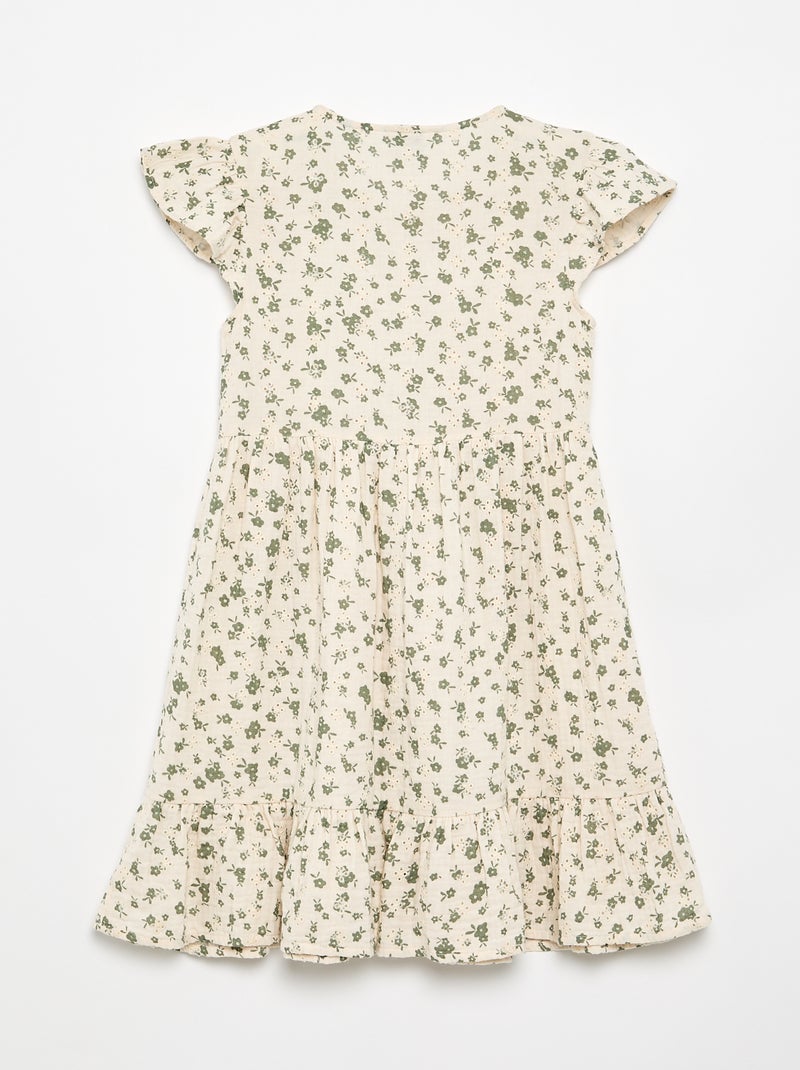 Vestido de gaze de algodão estampado Caqui - Kiabi