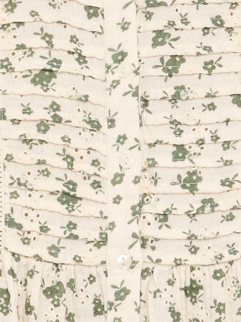 Vestido de gaze de algodão estampado Caqui - Kiabi