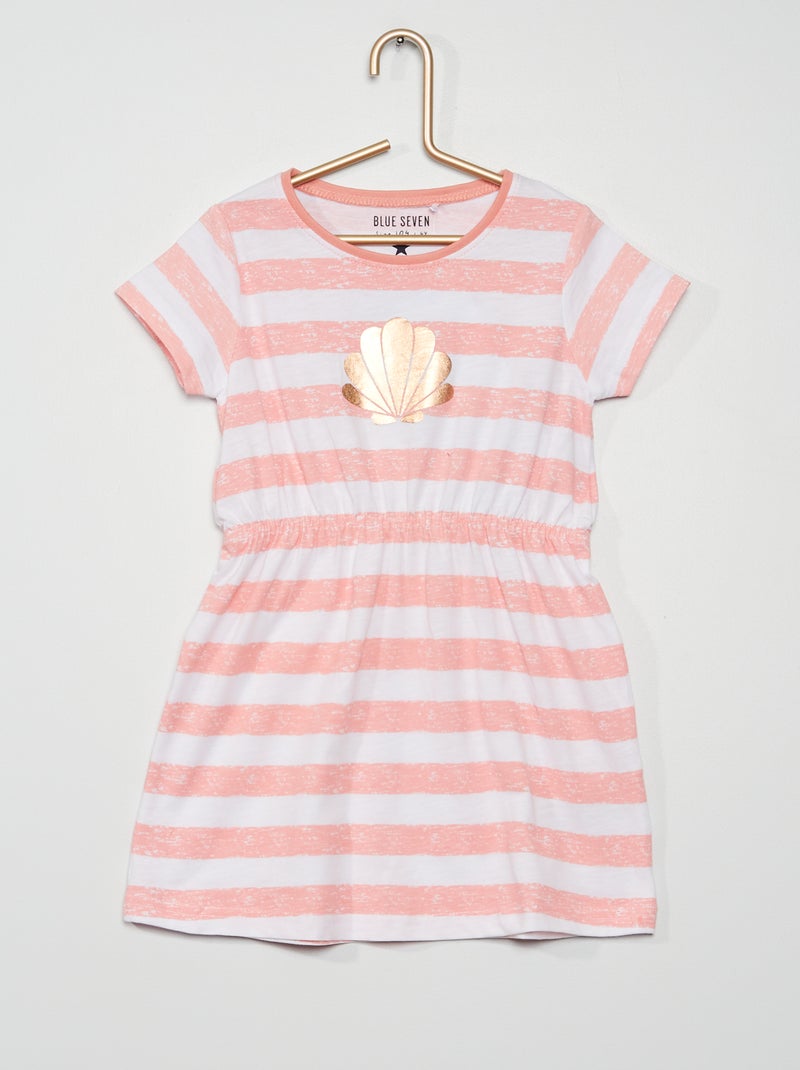 Vestido de gola redonda às riscas Rosa/ Branco - Kiabi